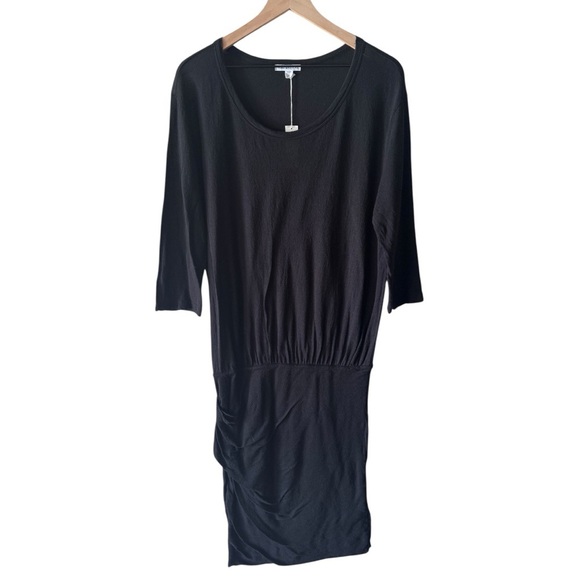 James Perse Crepe Jersey Dress Dolman Blouson 3/4 Sleeve Black Size Large NWT - Picture 3 of 14